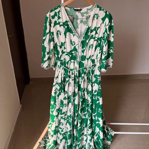 Floral Print A-line Maxi Dress (Green)