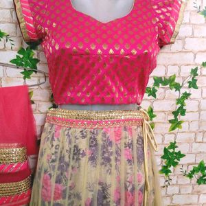 Floral Print Embroidered Lehnga Choli With Dupatta