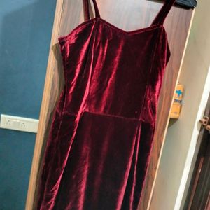 Maroon Velvet Slit Dress