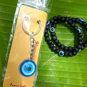 1 Evil Eye Keychain + 2 Slip On Bracelet