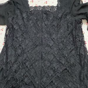 Black Lace Blouson Top