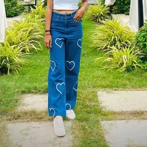 Heart Printed Wide Leg Jeans