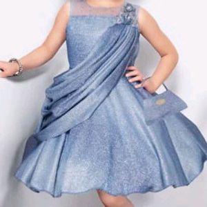 Sparkling Blue Asymmetric Party Frock & Bag