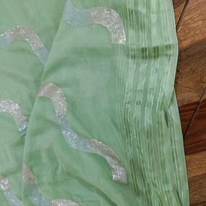 Pista Saree with Beautiful Sequence Work