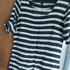 Black and white cotton striped Tunic top Daily wea