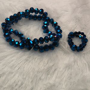 Blue Multi Crystal Bracelet & Ring Combo