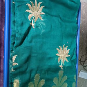 Green Cotton Saree With Zari And Embroidery Design