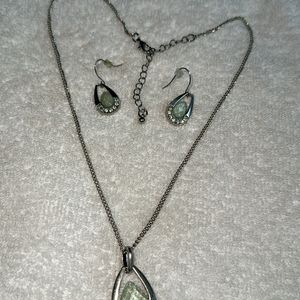 Light Green Stone Chain With Earrings Set