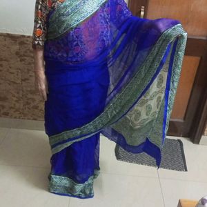 Combo Of Two Saree Red And Blue Colour Printed