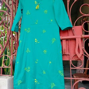 New Dark Sea Green Embroidered Kurta