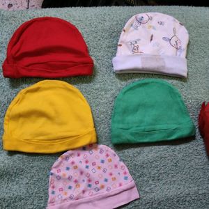 Assorted Set Of 5 Caps, New Born To 6 Months;