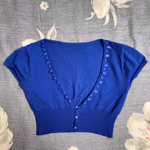 Blue Cardigan Top With Stones