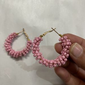 Pink Beads Hoop Earrings