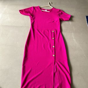 Fixed Price Pink Short Sleeves Midi With Slit