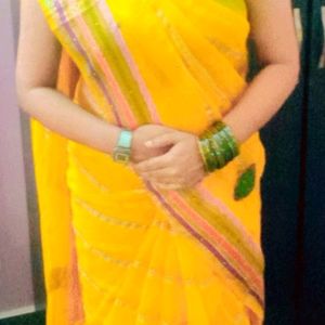 Mango Yellow Organza Saree