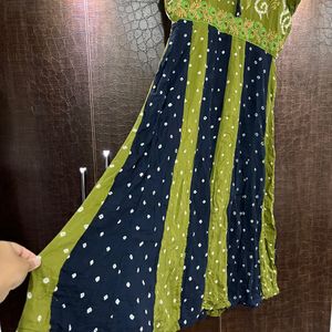 Pure Bandhani Flared Kurta With Hand Embroidery