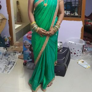 Heavy Stone Work Green Saree