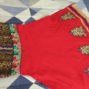 Red Anarkali Flare  Cotton Kurtawith Churidar