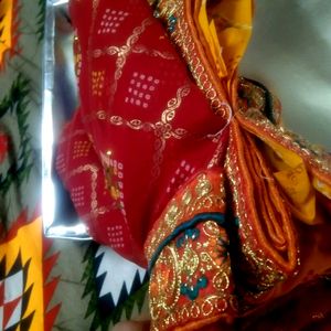 Red Yellow Saree Women's