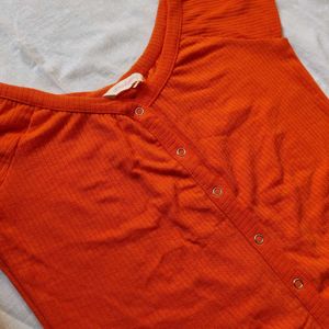 Dress berry Orange Ribbed Fitted Top For Women