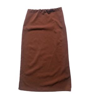 Brown Midi Skirt And Vertical Line Shirt.Combo