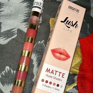 orgatre 5 shade + 1 gloss matte lipstick