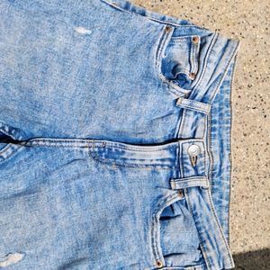 Heavily Washed Blue Distress Denim