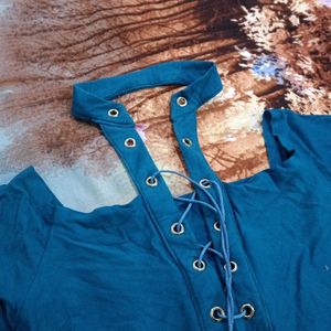 Blue Wide Neck Top