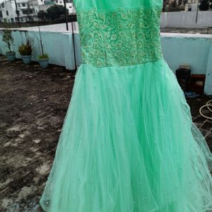 AQUAMARINE GREEN GOWN WITH SLEEVES