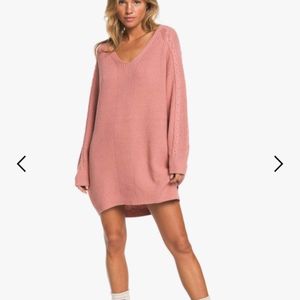 Roxy Oversized Jumper Sweater Dress Dusty Pink