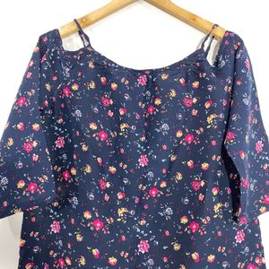 Women Dark Navy Blue Floral Printed Top