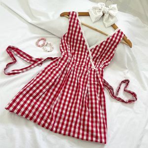 Coquette Red White Gingham Lace TieBack Mini Dress