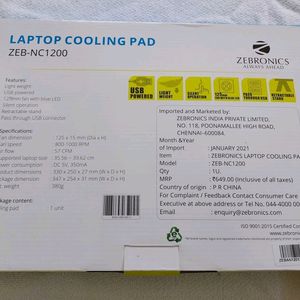 New Zebronic Laptop Cooling Pad