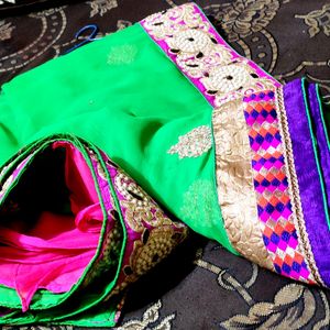 Heavy Designer Pink And Green Saree