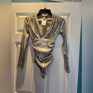 H&M metallic silver body suit