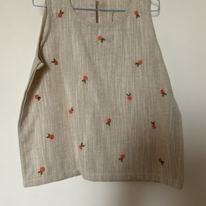 <NEW> Sleeveless Embroidered Jute Cotton Top