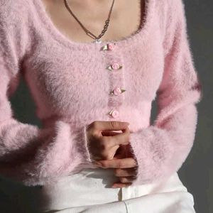 🌹 Rosebotton Design High Waist U Neck Sweater