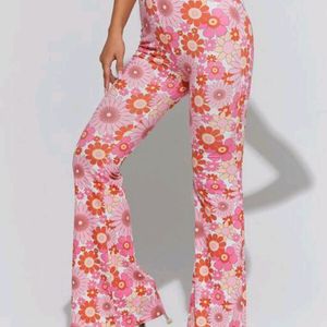 Pink Flower Print Women Pant