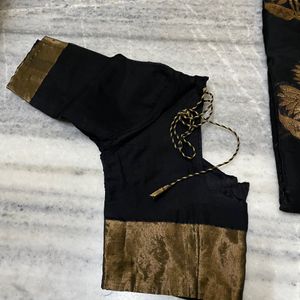 Black With Gold Zari Work Beautiful Saree