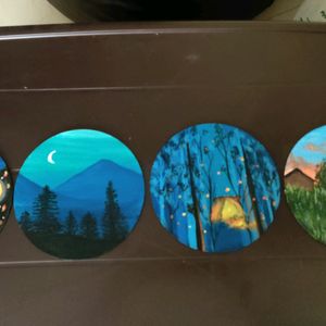 Unique Round Acrylic Painting- Set Of 4