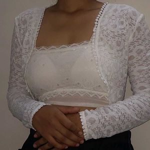 White Net Top With Jackwt For Party Wear