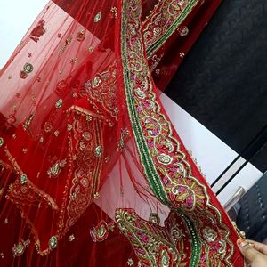 Beautiful Heavy Hand Work Hot Red Color Lehenga