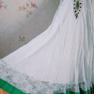 Streachable White Anarkali With Heavy Work