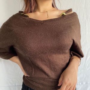 Women Off Shoulder Top In Brown