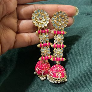 pink hanging ethnic jhumka