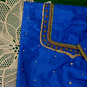 Trending Blue Aari Work Blouse Material