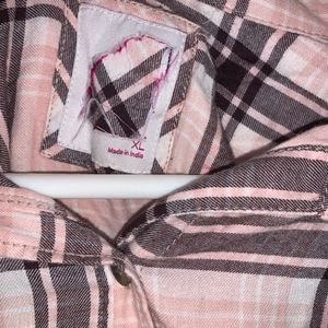 oversized pink and grey checkered shirt