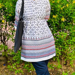 White Printed Kurti Top With Ties