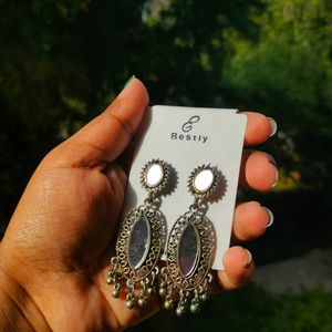 Oxidised Jhumka With Mirror Work