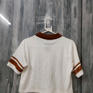 Crop Brown Collared White Tshirt